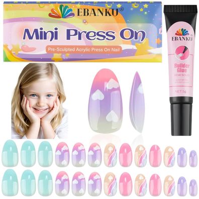 EBANKU 26 Stück Kinder Falsche Nägel Presse auf Nägel Kurz Bunt Künstliche