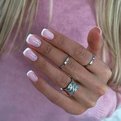MouYouGlow Press on Nails Kurz Square Rose Nude Pink Kunstnägel mit Nagelkleber
