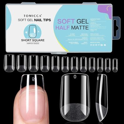 Tomicca Square Kurz Nageltips für Gelnägel - 240 Stück in 12 Größen, Halbmatt