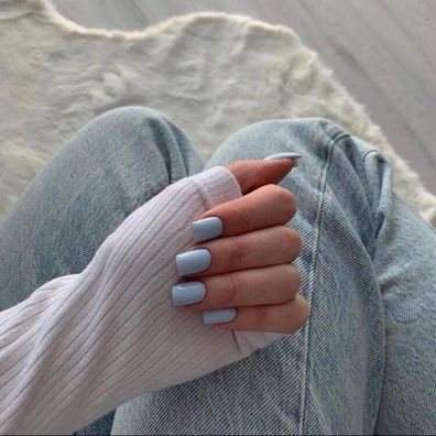 KQueenest Babyblau Press On Nails Kurz Eckig - Künstliche Nägel zum Aufkleben