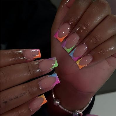 Auroriel 24x Kurze Quadratische Press On Nägel - Beige French Tip Farbverlauf
