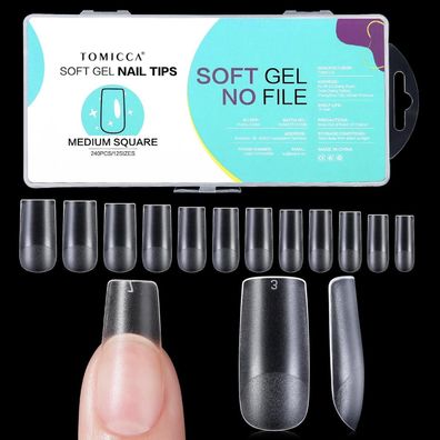 Tomicca Square Medium Nageltips für Gelnägel - 240 Stück, 12 Größen, matt