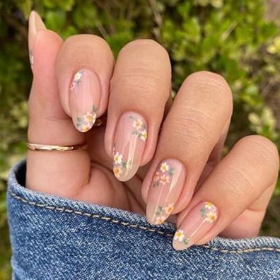 Yamobi 24 Stücke Mittel Almond Press on Nails - Pinke Frühlings-Designs mit