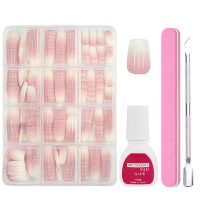 Songqee Falsche Nägel Tips Set - 240 Stück Französisch Kurz Quadrat Nail Art