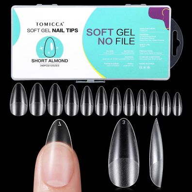 Tomicca Almond Kurz Nageltips Gelly Nagelspitzen für Gelnägel & Acrylnägel