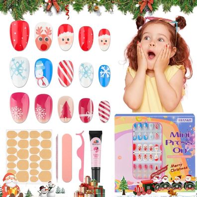 EBANKU 3er Pack Weihnachtsnägel für Kinder - Niedliche falsche Nägel mit