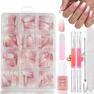 240 Stück Falsche Nägel Coffin Rosa Gradient Medium Künstliche Fingernägel