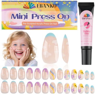 EBANKU 26 Stück Presse auf Nagel Kind, Wolke Fake-Nägel für Kinder Mini