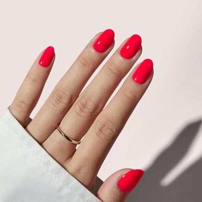BTArtbox Press On Nails Kurz - Salmon Pink Oval Fake Nails zum Aufkleben, 16