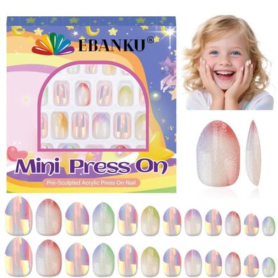 EBANKU 24 Stück Aurora Kinder Falsche Nägel Presse auf Nägel für Mädchen, Kurz