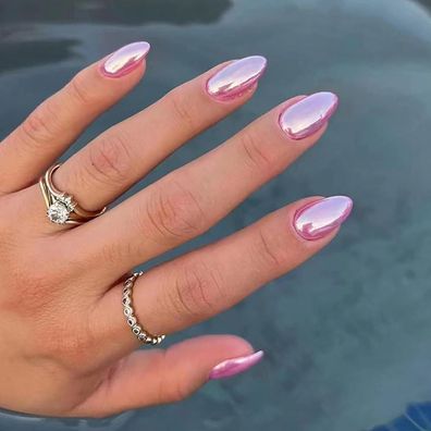 Ceboic 24 Stück Kurz Mandel Französische Press on Nails, Rosa Aurora Acryl