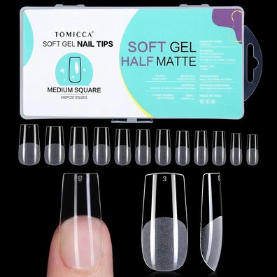 Tomicca Square Medium Nageltips für Gelnägel - 240 Stück, 12 Größen, Gel Full