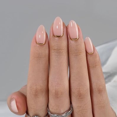 BTArtbox Mandel Kurz Press On Nails mit Goldfolie, 30er Set, Klebenägel für