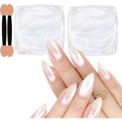 Allstarry Chrome Nail Powder Set, 2x Weiß Perle Pigment für Nail Art
