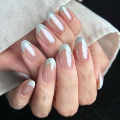 KQueenest Chrome Press On Nails - Glitzer Weiß French Kurz Rund, 24 Stk