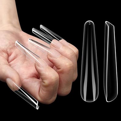 NOVO OVO Russische Mandel Nagelspitzen, Soft-Gel Coffin Ballerina, extra lang