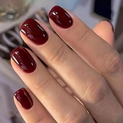 Ceboic 24 Stück Weinrot Eckig Kurz Press on Nails, Künstliche Fingernägel zum