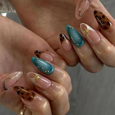24 Stück Mandel French Press on Nails Retro Leopard - Elegante Glänzende