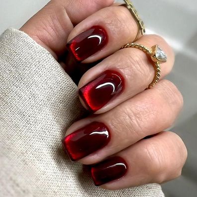 Ceboic 24 Stück Weinrot Eckig Press on Nails Kurz, Glänzend Cat Eye Kunstnägel