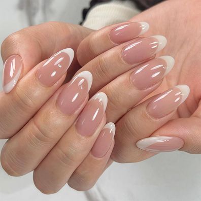 Virellay 24 Stück French Press on Nails Mittel Almond Rosa & Weiß Falsche Nägel