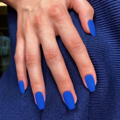 KQueenest Matt Königsblau Press On Nails Mandel Kurz Ballerina, 24 Stück