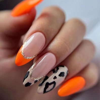 24 Stk. Künstliche Nägel Mandel Mittel Französisch Orange Rosa mit