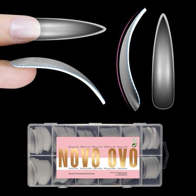 NOVO OVO Halloween XXL Curved Almond Stiletto Nagelspitzen, 240 Stück, klare
