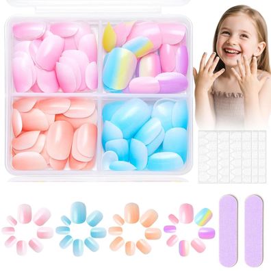 Virellay 96PCS Kinder-Klebennägel mit Gelee-Kleber - 4 Designs, Full Cover