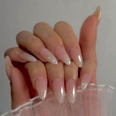KQueenest Glitzer Press on Nails French Ombré Rosa Mandel Mittel - 24 Stück