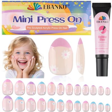 EBANKU 24 Stück Kind Fake Nails Gänseblümchen Presse auf Nägel für Kinder