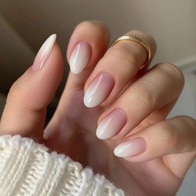 KQueenest Press on Nails Kurz Ombré Rosa Weiß French - Runde & Mandel