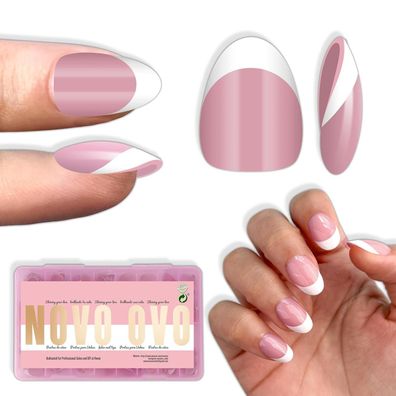 NOVO OVO Extra Short French Tip Almond Nagelspitzen, Berry Pink, 224 Stück