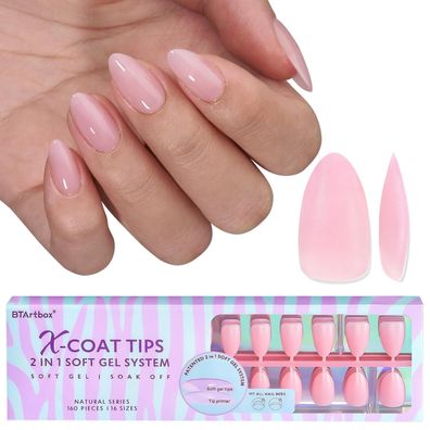 BTArtbox Short Almond Press on Nails, vorgefärbte Kunstnägel aus Soft Gel für