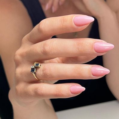 KQueenest 30 Stück Baby Rosa Kurz Mandel Press On Nails - Glänzende Gel Full