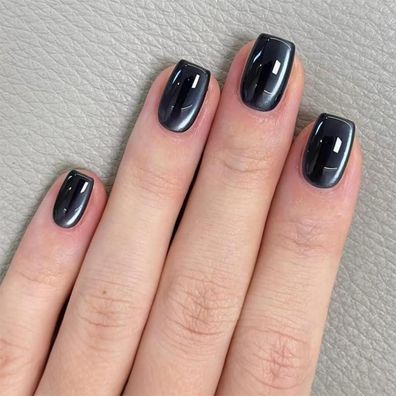 MouyouGlow Kurz Press on Nails Square Schwarz Cat Eye Magnetic Halloween Fake