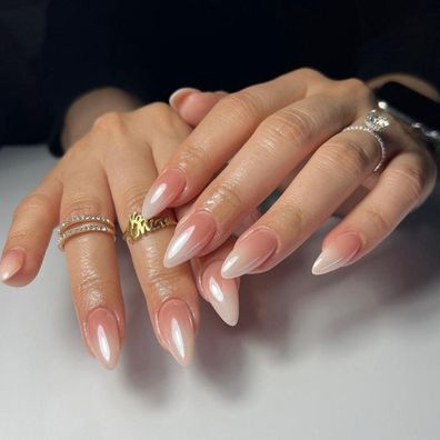 KQueenest Chrome French Ombré Press On Nails - Glitzer & Bling, Mittel Mandel
