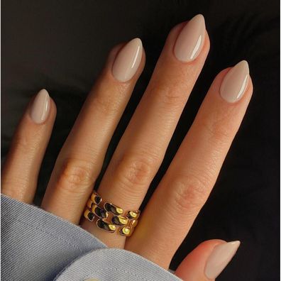 KQueenest 30 Stück Beige Press On Nails Kurz Mandel - Glänzende Gel Full Cover