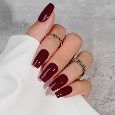 KQueenest Soft Gel Press on Nails Kurz Lang - Sheer Dunkelrot Eckig, 24 Stück