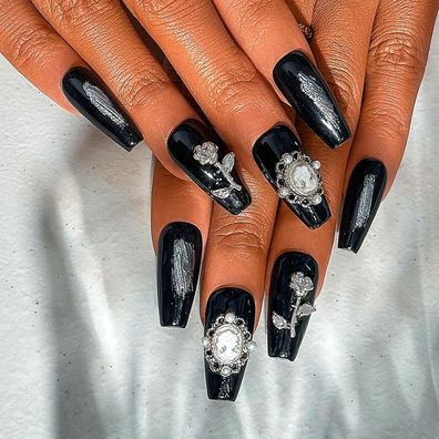 Sethexy Funkelnde Kristall Nägel - Handgefertigte Strass-Fingernägel, Langer
