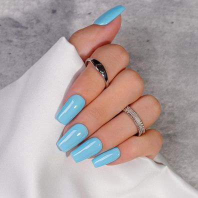 KQueenest Soft Gel Press on Nails Kurz Lang - Sheer Baby Blau Eckig Fake Nails
