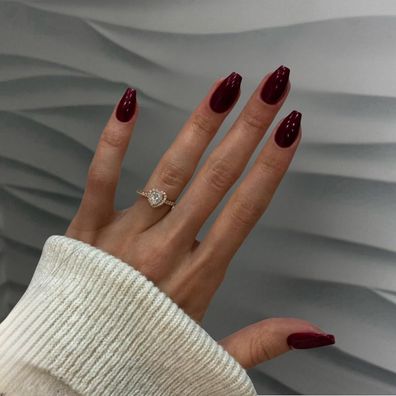 KQueenest Burgunderrot Mandel Ballerina Press On Nails Kurz, Jelly-Gel Sarg