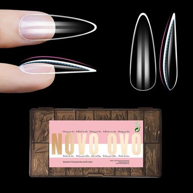 NOVO OVO L Sculpted Almond Nail Tips für gebogene Nägel, extra dick, 450 Stück