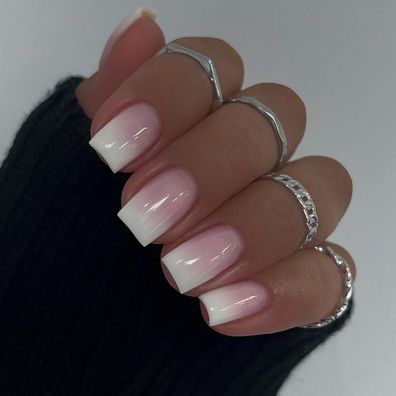 Ceboic 24 Stück Mittel Eckig Press on Nails Rosa Weiß Farbverlauf Französisch