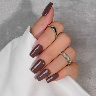 KQueenest Soft Gel Press on Nails Kurz Lang - Sheer Braun Eckig Fake Nails mit