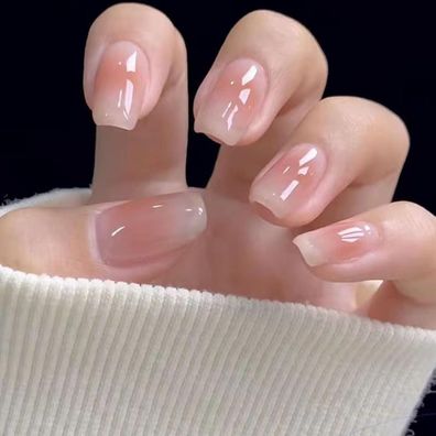 Ceboic 24 Stück Kurz Eckige Rouge Französisch Press on Nails Rosa Glänzend zum