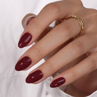 KQueenest Kurz Gel Press on Nails - Dunkelrote Runde Fake Nails zum Aufkleben