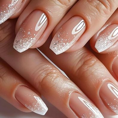 Ceboic 24 Stück French Press on Nails Mittellang Sarg Rosa Ballett Glitzer