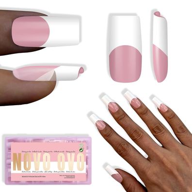 NOVO OVO Breite Weiße French Tip Nagelspitzen, Medium Länge Tapered Square