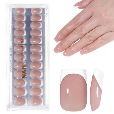 Virellay Nackt French Press on Nails - 32 Stück Künstliche Fingernägel Kurz