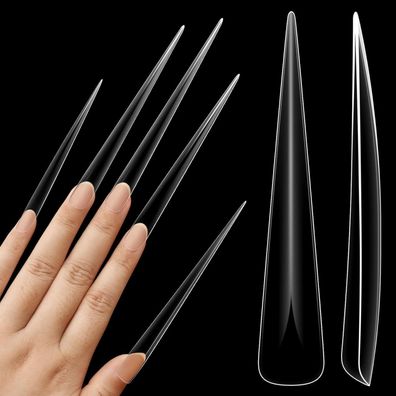 NOVO OVO Extra lange Stiletto-Nagelspitzen, 5XL XXXXXL klare Voll-Abdeckung für